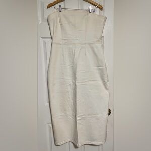 Abercrombie & Fitch Cream Strapless Denim Midi Dress